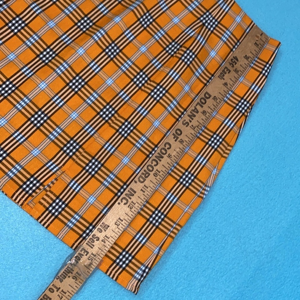 SHEIN mini skirt plaid orange turquoise 2 front slits side zipper NEW size S - Picture 9 of 10